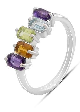 Срібне кільце proba з натуральним аметистом 1.55ct, цитрином, хризолітом, топазом, вага виробу 2,57 г (2193319) 17.5 розмір