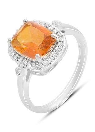Срібне кільце proba з натуральним золотом кварцом 3.33ct, фіанітами, вага виробу 3,25 г (2165514) 17 розмір