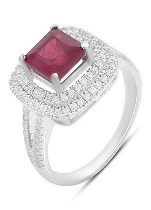 Срібне кільце proba з натуральним рубіном 3.673ct, фіанітами, вага виробу 4,69 г (2205050) 18 розмір