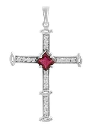 Срібний хрестик proba з рубіном 1.53ct, фіанітами (2206651)