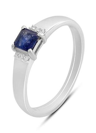 Серебряное кольцо proba с натуральным сапфиром 0.444ct, фианитами, вес изделия 1,79 гр (2213482) 17 размер