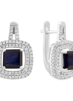 Срібні сережки proba з натуральним сапфіром 5.717ct, фіанітами (2202585)