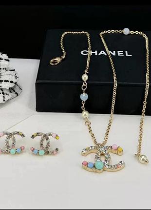 Комплект сережки і підвіска в стилі chanel