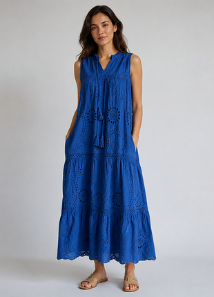 Трендовое летнее платье-сарафан  "tassel broderie midaxi dress"  apricot, 100% хлопок, прошва с вышивкой ришелье р.l