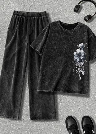 Стильный прогулочный, спортивный костюм с брюками, р. м/l наш 46-50, глубокий серый