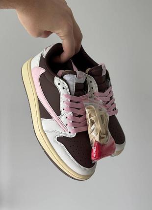 😍 кросівки жіночі nike jordan 1 og sp travis scott brown pink