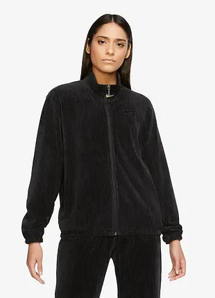 Nike (s-xl) velvet track jacket oversized nsw вельветовая зоп кофта черная женская