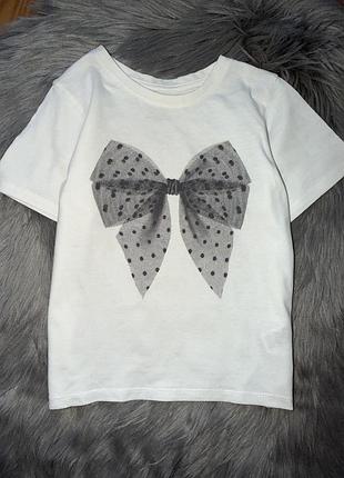Бавовняна стильна футболка з малюнком бант на дівчинку 7/8р primark