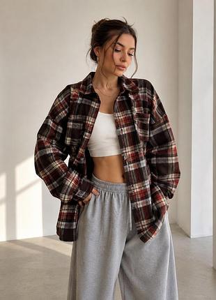 Утеплена сорочка-куртка в клітинку friful l oversize тепла жіноча