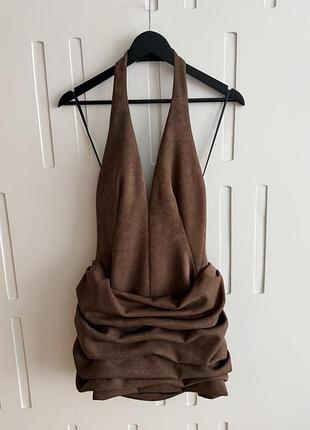 Сукня з драпіруванням liberty all i need lain.concept suede dress у шоколадному відтінку