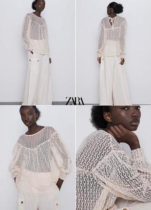 Кружевная блуза цвета кремовый экрю от бренда zara