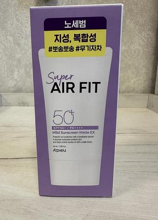 Сонцезахисний матувальний крем a'pieu super air fit mild sunscreen matte spf50+ pa++++ 80 мл