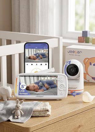 Беспроводная видеоняня jeeber vb805pro smart monitor 5" lcd с поворотной камерой 330° и app-дополнителем