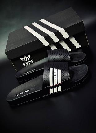 Чоловічі шльопанці adidas чорні з білим літні пляжні легкі зручні 40-46