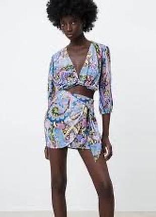 Стильна спідниця-саронг zara з принтом пейслі | xs