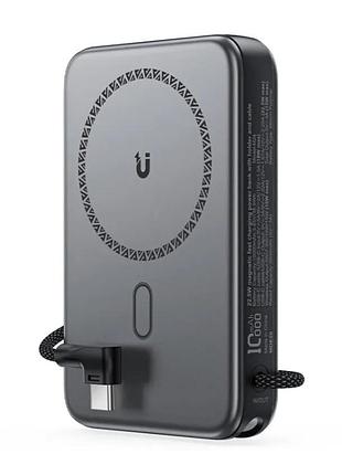 Зовнішній акумулятор acefast m24-10000 22.5w magnetic fast charging power bank with holder and cable metal gray