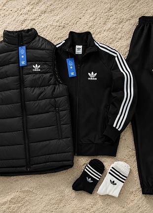 Спортивний костюм adidas із жилетом, комплект костюм та жилетка адідас чорний, спорт костюм адідас xl