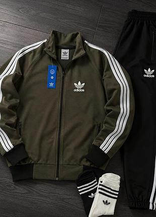 Спортивный костюм adidas хаки с черными брюками, комплект адидас демисезон, костюм больших размеров для мужчин xl