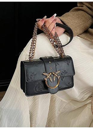 Сумка женская pinko черная с ласточками клатч молния кожа 12 см ×7 см × 19 см акция скидка распродаж