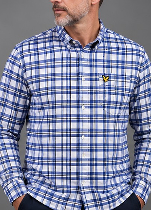 Оригинальная рубашка lyle &amp; scott синяя в клетку длинный рукав хлопок xl xxl