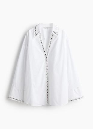 Стильна біла сорочка оверсайз h&m edition з каменями та стразами