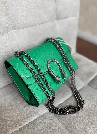 Зелена жіноча маленька сумка 18х13х5 см зі шкіри gucci міні шкіряна сумочка з ремінцем на плече від гуччі