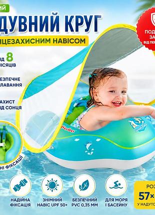 Дитячий надувний круг для купання та плавання малюків від 8 місяців із сонцезахисним козирком (навісом, тентом) і ременями