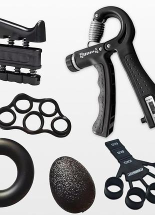 Набір кистьових еспандерів easyfit gripkit 6 в 1 для тренування кисті, пальців і передпліччя чорний (ef-1990s-7-bk)