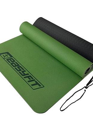 Коврик для йоги и фитнеса easyfit ef-1924-gnbk, антискользящий, зеленый, 183×61×0,6 см, tpe