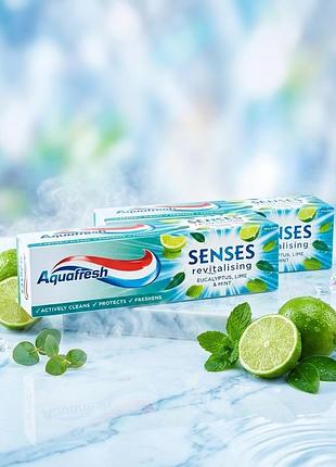 Зубна паста aquafresh senses revitalising евкаліпт, лайм та м'ята, 75 мл.