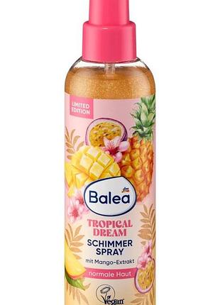 Balea tropical dream schimmer spray — парфумований спрей-шиммер для тіла з лімітованої серії від німецького бренду dm balea.