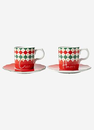 Набір чашок із блюдцями bialetti tricolore, tricol01