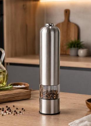 Електричний млин для солі та перцю storm silver, 22×5,3 см, з керамічними жорнами