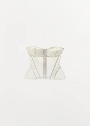 Топ корсет мереживний білий молочний zara зара