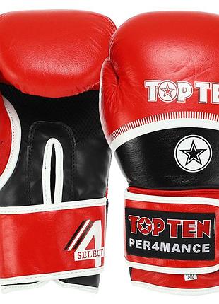Рукавички боксерські шкіряні tt performance 10-14oz чорно-червоний top-041r 10