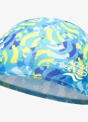 Шапка для плавання aqua speed baby cap print 61717 блакитний, жовтий діт 756-02 (оригінал)