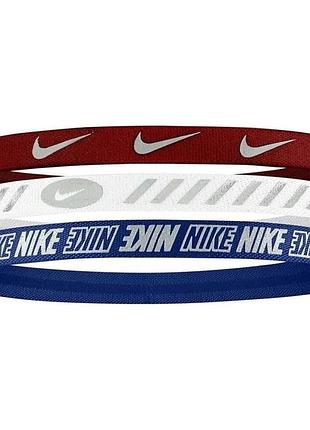 Пов'язки на голову nike, набір пов'язок різної ширини 3 шт. metallic university — білий, червоний, синій — унісекс, універсальний