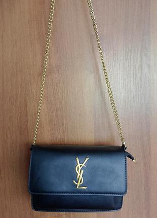 Сумка жіноча через плече ysl yves saint laurent чорна шкіра