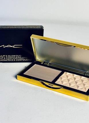 Палітра для обличчя контур і хайлайтер mac sculpt and glow duo-double contour highlight 2 colors palette gleam-omega