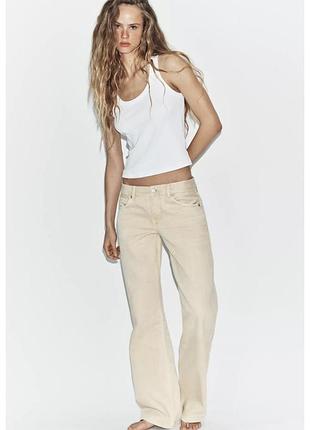 Молочні прямі широкі джинси zara 40 на розмір розмір l, світлі джинси zara