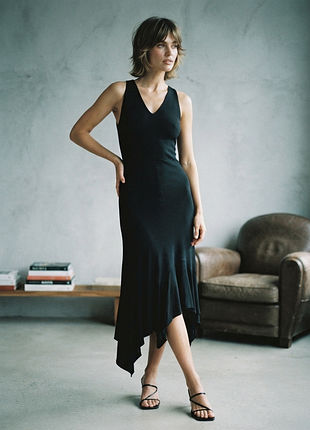 Чорна вінтажна максі сукня marilyn anselm for hobbs з асиметричним низом, s розмір