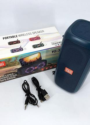 Портативний синій rgb-bluetooth-мікроспікер tg333 з fm-радіо, підтримкою usb/mp3 та aux-входом — водонепроникний, акумулятор на 3