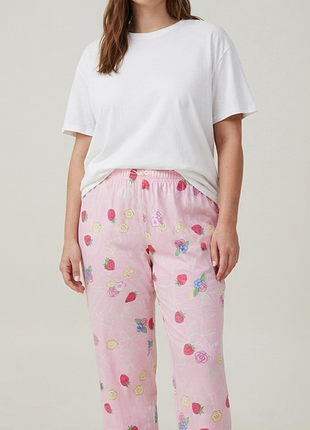 Женские хлопковые пижамные брюки primark x sanrio hello kitty, размер 2xl, розовые с принтом