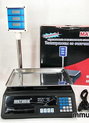 Торговые весы matarix mx-411+ на 50 кг, торговые весы с табло, настольные торговые весы со стойкой