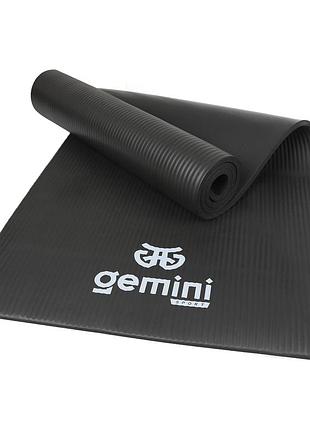 Коврик для йоги и фитнеса gemini nbr, антискользящий, 183×61×1 см, легкий, чорний, nbry-10bk