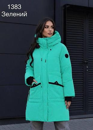 Куртка зимняя длинная женская пальто пуховик зеленая л\50