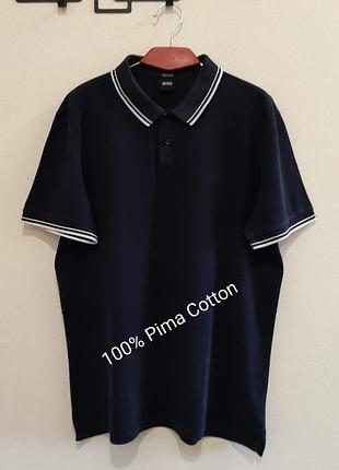 Оригинальная мужская футболка поло hugo boss темно-синего цвета, р. 48-50 (xl)
