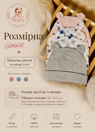 Шапочки дитячі від 0-3 (36-42см)
