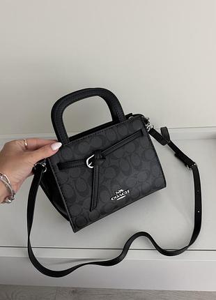 Жіноча сумка coach mini tote чорна з принтом, екошкіра, через плече