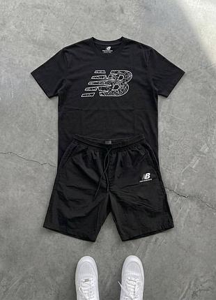 Футболка (чорний)+шорти нейлон new balance logo line art
